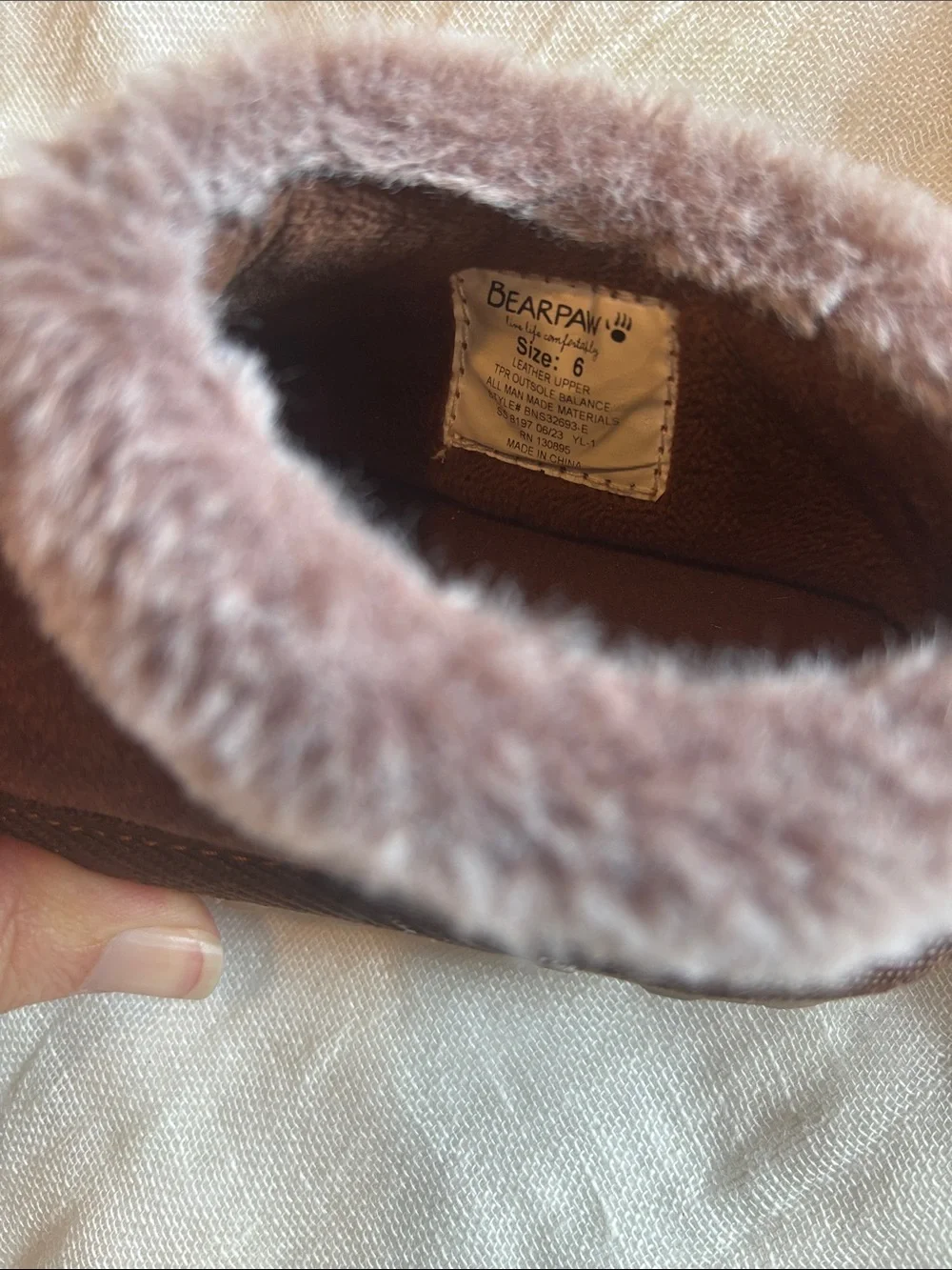 BearPaw Kids Brown Faux-Fur Cuff Slip-On Slippers